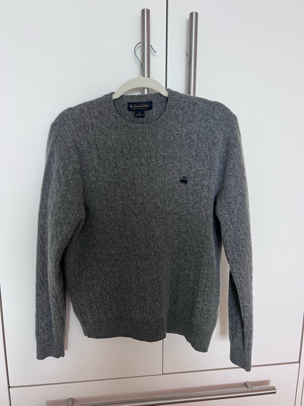 Brooks Brothers Gray Cable-Knit Crewneck Sweater